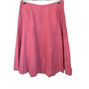 Talbots Size 10 Pink Irish Linen A-Line Midi Skirt Hemstitch Detailing Lined